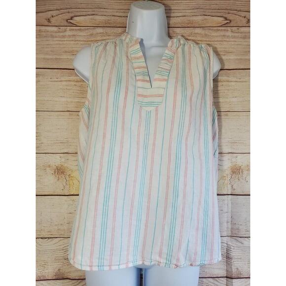 Vince Camuto Linen Feel Beachy Striped sleeveless top, size M - Picture 1 of 4